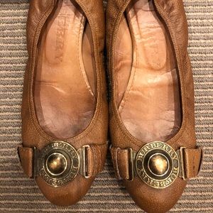 Burberry Women's Brown Leather Ballet Flats with Signature Emblem